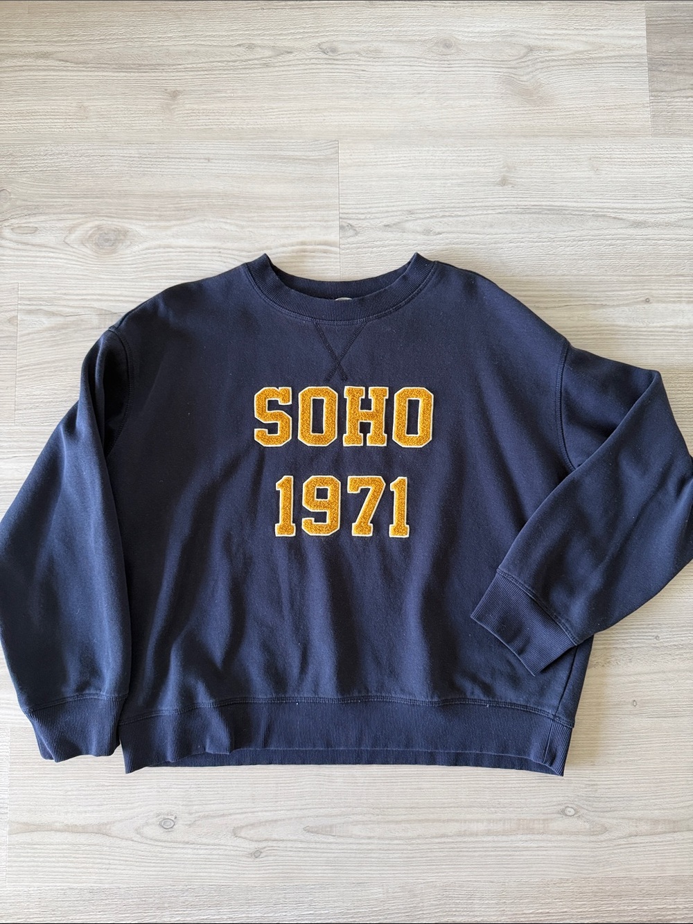 H&M Navy Sweatshirt with Gold "SOHO 1971" Applique